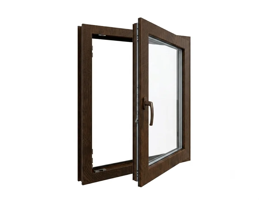 Ventana Abatible PVC Termopanel color nogal