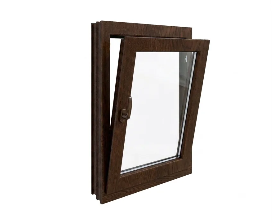 Ventana Oscilobatiente PVC Termopanel color nogal